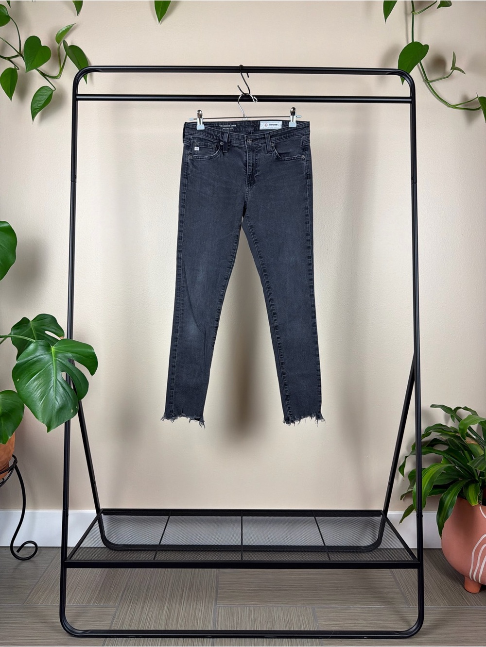 AG Adriano Goldschmied Black Frayed Ankle Skinny Jeans